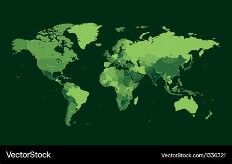 Dark green detailed world map Royalty Free Vector Image