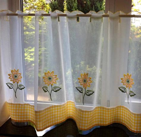 SUNFLOWER YELLOW & WHITE VOILE CAFE NET CURTAIN PANEL KITCHEN CURTAINS