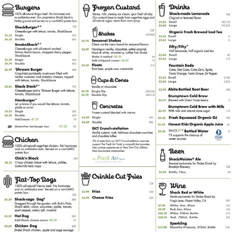 Shake Shack Printable Menu Pdf