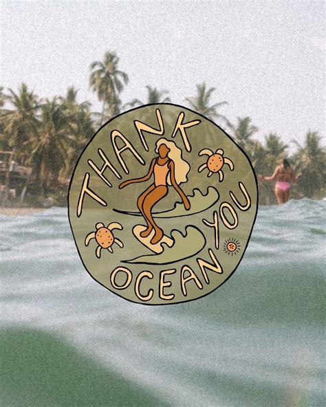 an image of a thank you ocean sticker on the back of a surfboard