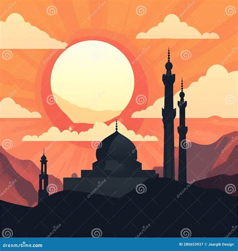 Mosque Silhouette in Sunset View with Clouds and Mountain Stock ...