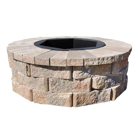 Pavestone 40 in. W x 14 in. H Rockwall Round Fire Pit Kit - Palomino ...