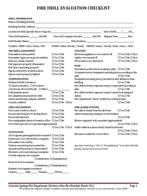 Fire Drill Evaluation Checklist | PDF | Emergency Evacuation | Fire Safety