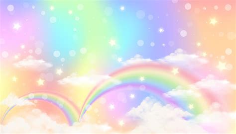 Holographic fantasy rainbow unicorn background with clouds. Pastel ...