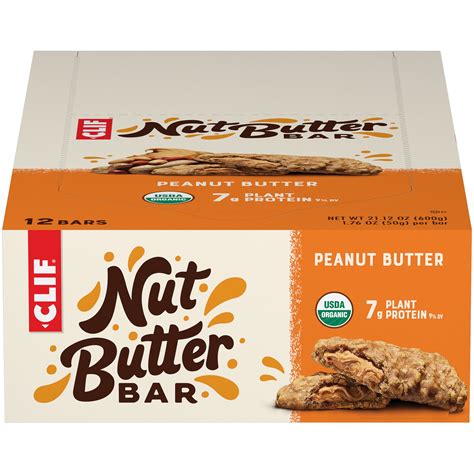 CLIF Nut Butter Bar, Organic Snack Bars, Peanut Butter, 12 Ct, 1.76 oz ...