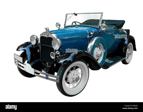 Blue vintage car with the roof open Stock Photo - Alamy