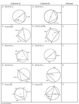 Inscribed Angles in Circles Partner Worksheet by Mrs E Teaches Math