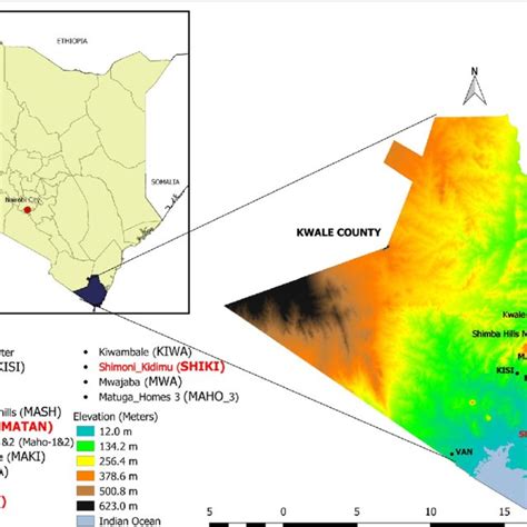 Map of Kenya showing Kwale County. Localities shown on the map were ...