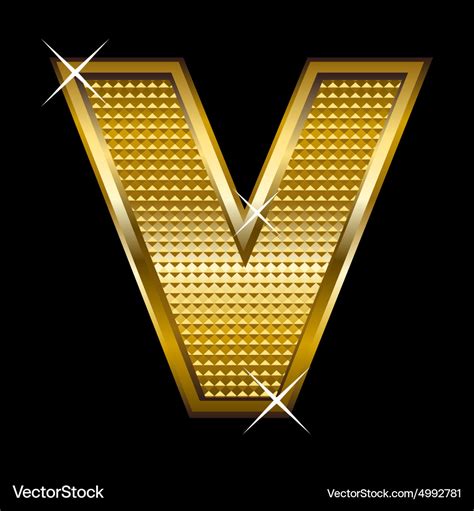 Golden font type letter v Royalty Free Vector Image