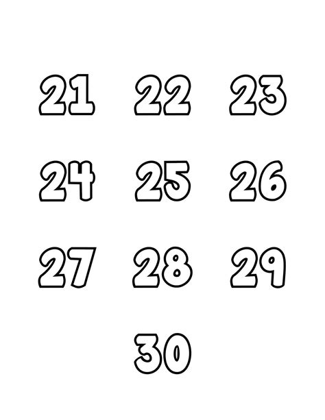 Free Printable Tracing Numbers: Bubble Numbers Set 21 to 30