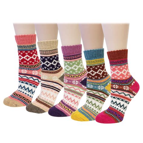 Wrapables® Women's Thick Winter Warm Wool Socks (Set of 5), Pastel ...