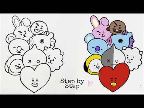 How to draw BT21 Characters Step by Step | Drawing Tutorial ...