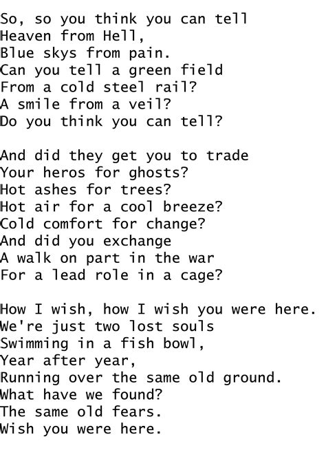 Wish You Were Here Chords And Lyrics - Sheet and Chords Collection