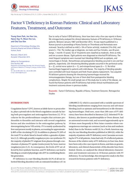 (PDF) Factor V Deficiency in Korean Patients: Clinical and Laboratory ...