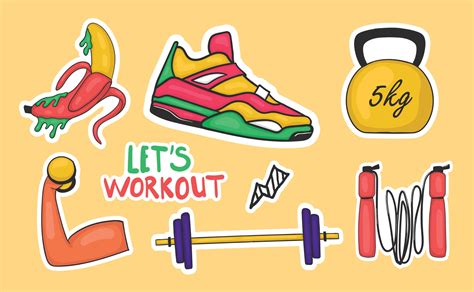 Colorful Hand drawn workout stickers collection 3507196 Vector Art at ...