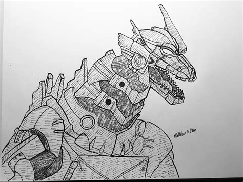 Mechagodzilla Kiryu Ink Drawing | Ink drawing, Drawings, Drawing sketches