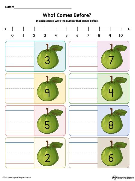 What Number Comes Before Printable Worksheet: 1-9 (Color ...