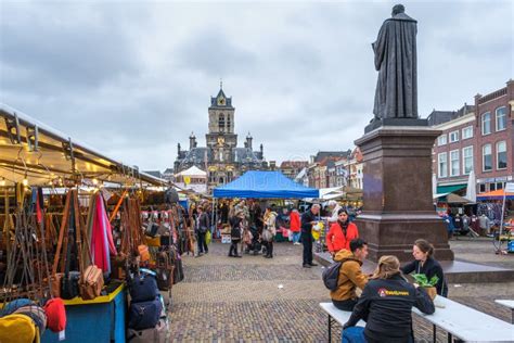 Market Shoppers at the Market Square in the Center of Delft ...