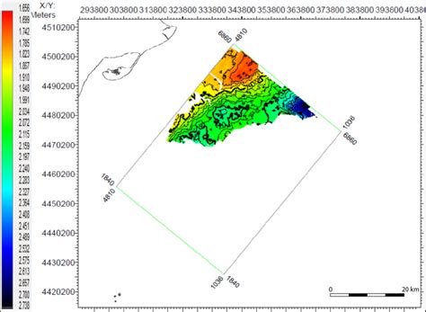 PreMess1 isobath map (stwtt units) | Download Scientific Diagram