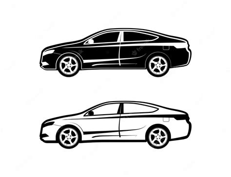 Premium Vector | Sedan car icon set from the side view in black and white