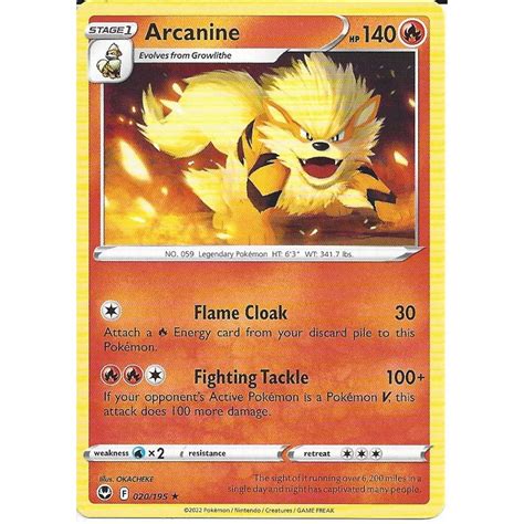 Pokemon Trading Card Game 020/195 Arcanine : Rare Card : SWSH-12 Silver ...