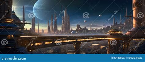 Space City Concept Art Generative AI Stock Illustration - Illustration ...