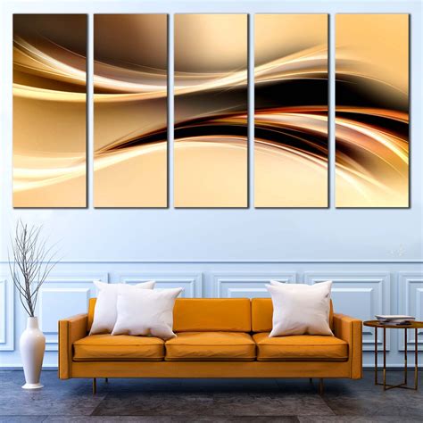 Modern Abstract Canvas Wall Art, Yellow Waves Canvas Print, Black ...