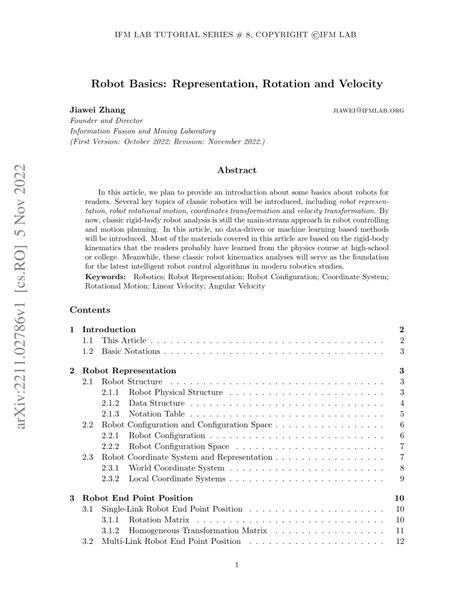 (PDF) Robot Basics: Representation, Rotation and Velocity