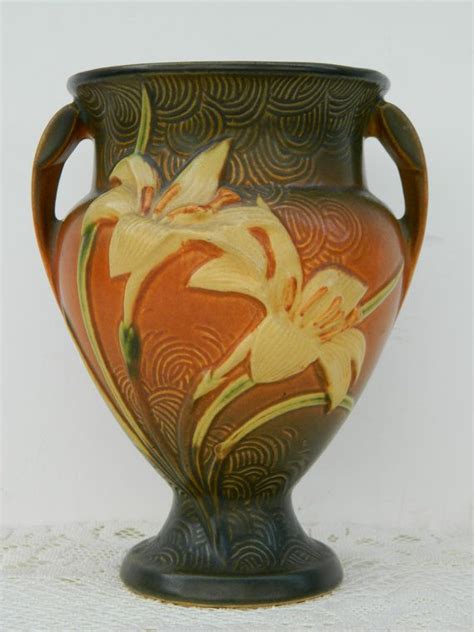 Antique Roseville Zephyr Lily Art Pottery Vase 202-8" in Warm Brown ...