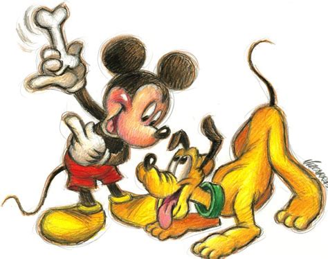 Joan Vizcarra - Mickey Mouse and Pluto With the Bone - Original Drawing ...