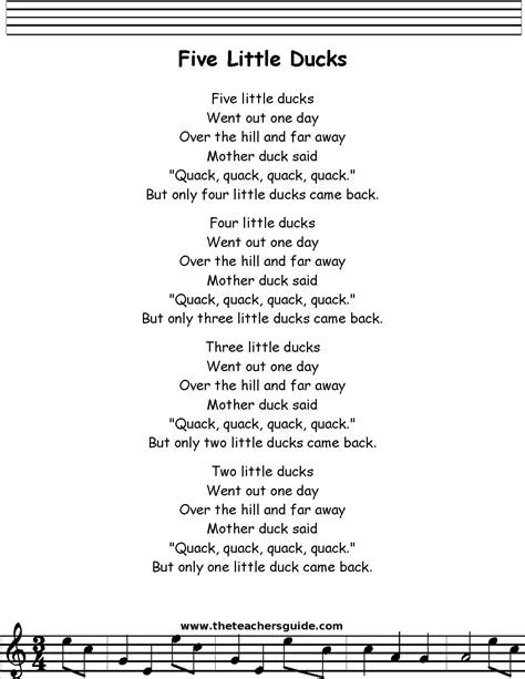 five little ducks lyrics printout | Children songs lyrics, Nursery ...