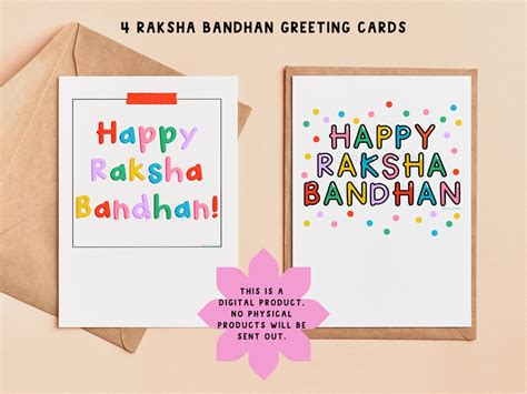 4 Raksha Bandhan Cards Printable, Instant Download Raksha Bandhan Gifts ...