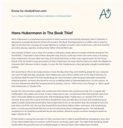 Hans Hubermann in The Book Thief - Free Essay Example | StudyDriver.com