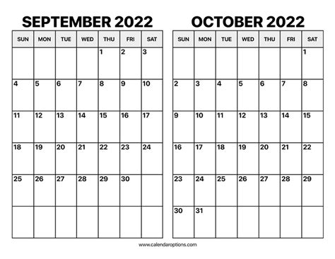 September and October 2022 Calendar – Calendar Options