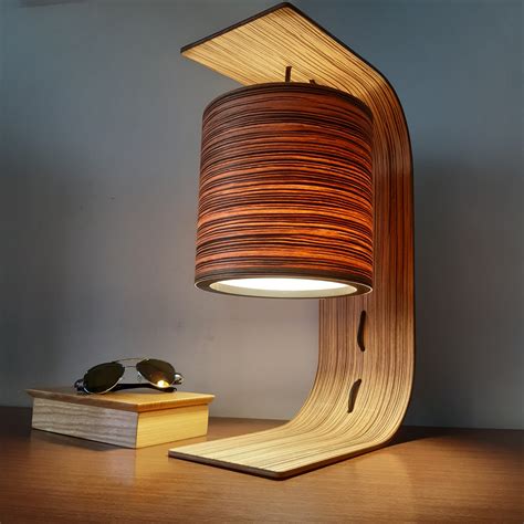 C Lamp. Curved Wood Table Lamp. Natural Zebrano Desk Lamp. Bedside Lamp ...