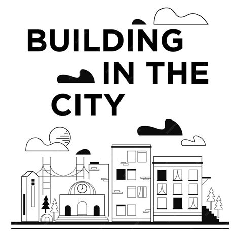 Premium Vector | Black and white outline building in the city illustration