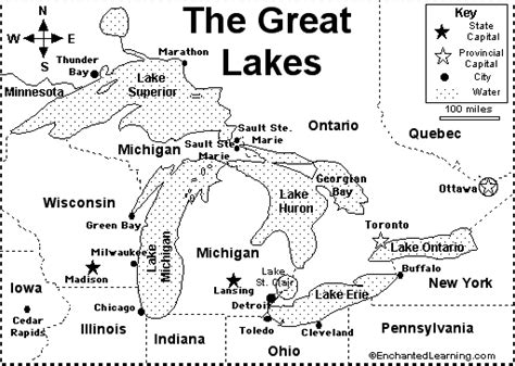 Great Lakes Map/Quiz Printout - EnchantedLearning.com