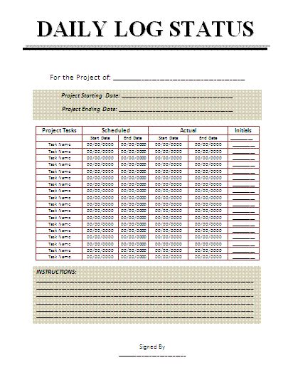 Project Log Template | Free Word's Templates