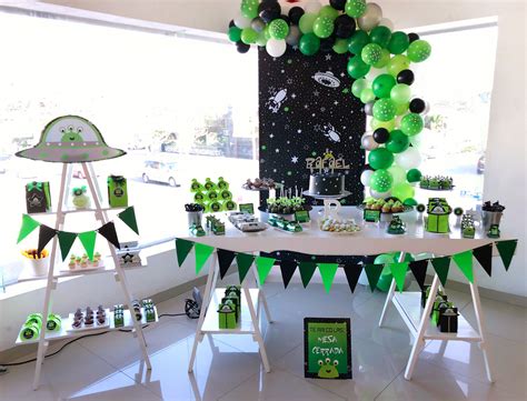 Baby boy ALIEN party neon green and black decoration outer space ...