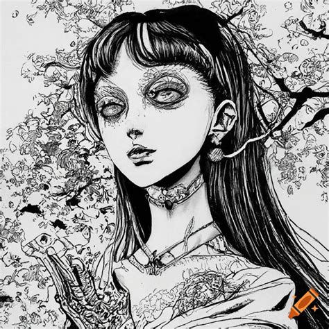 Elegant noble lady in a horror manga art on Craiyon