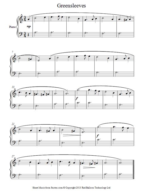 Greensleeves (beginners) sheet music for Piano - 8notes.com