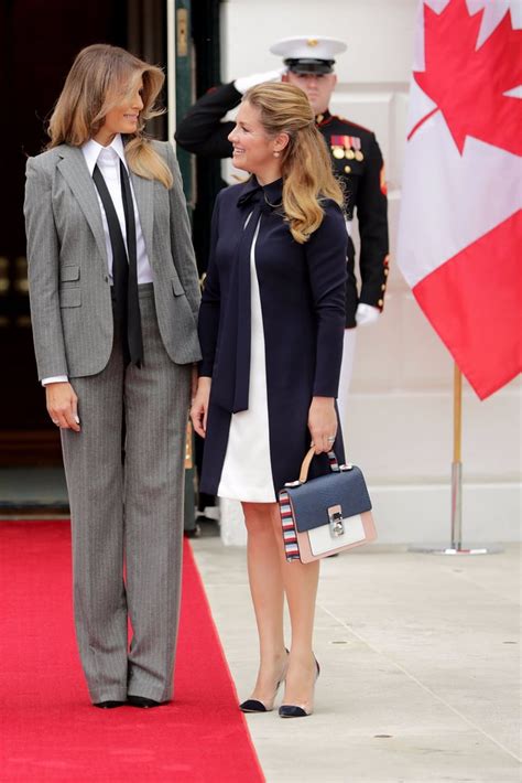 Melania Trump's Pinstripe Suit With Tie | POPSUGAR Fashion