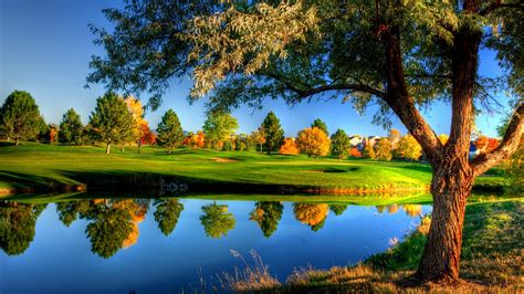 nature, Landscape, Trees, Grass, Fall, Colorful, Water, River, HDR ...