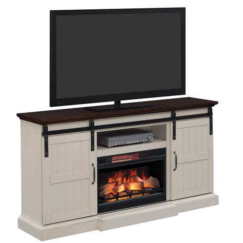 Weathered White TV Stand with Fireplace Insert | White tv stands ...