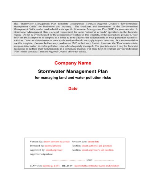 Stormwater Management Plan template