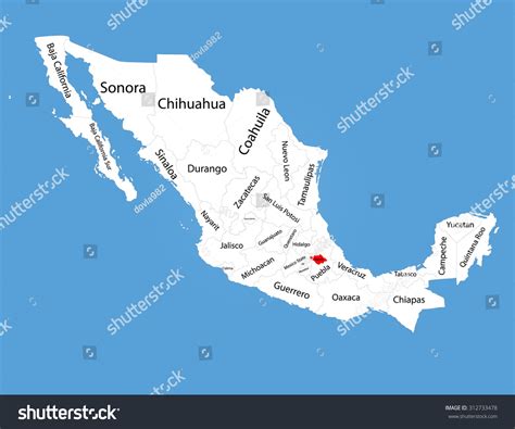 Tlaxcala Mexico Vector Map Silhouette Isolated: เวกเตอร์สต็อก (ปลอดค่า ...