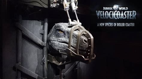 VelociCoaster Queue Tour Featuring Animatronic Raptors, Ride Views ...