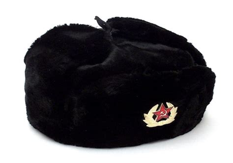 Authentic Russian Ushanka Military Hat Black W/ Soviet Red Army Badge ...