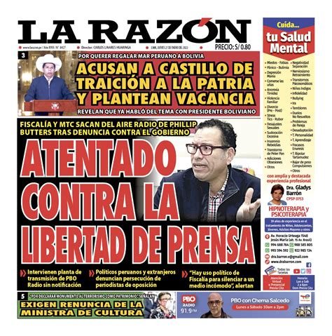 Portada impresa – Diario La Razón (27/01/2022) - La Razón