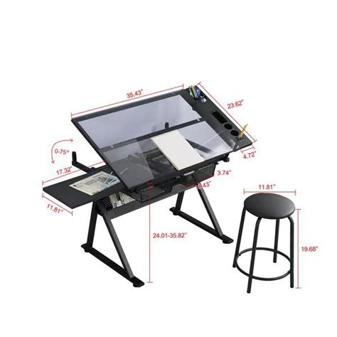 Drafting table adjustable height tilting with drawers stool pen holder ...